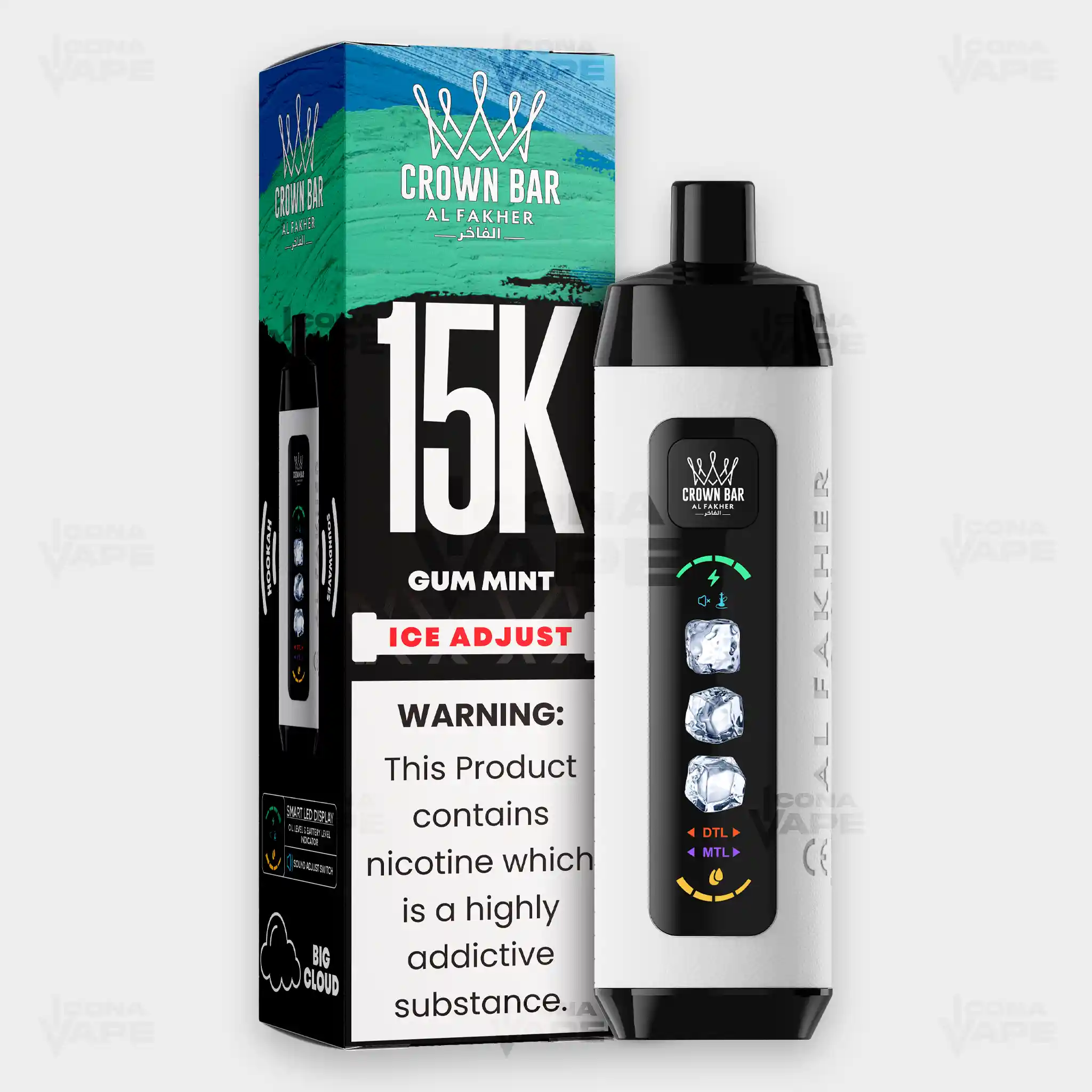 AL FAKHER CROWN BAR 15K ICE ADJUST DISPOSABLE VAPE - Image 22