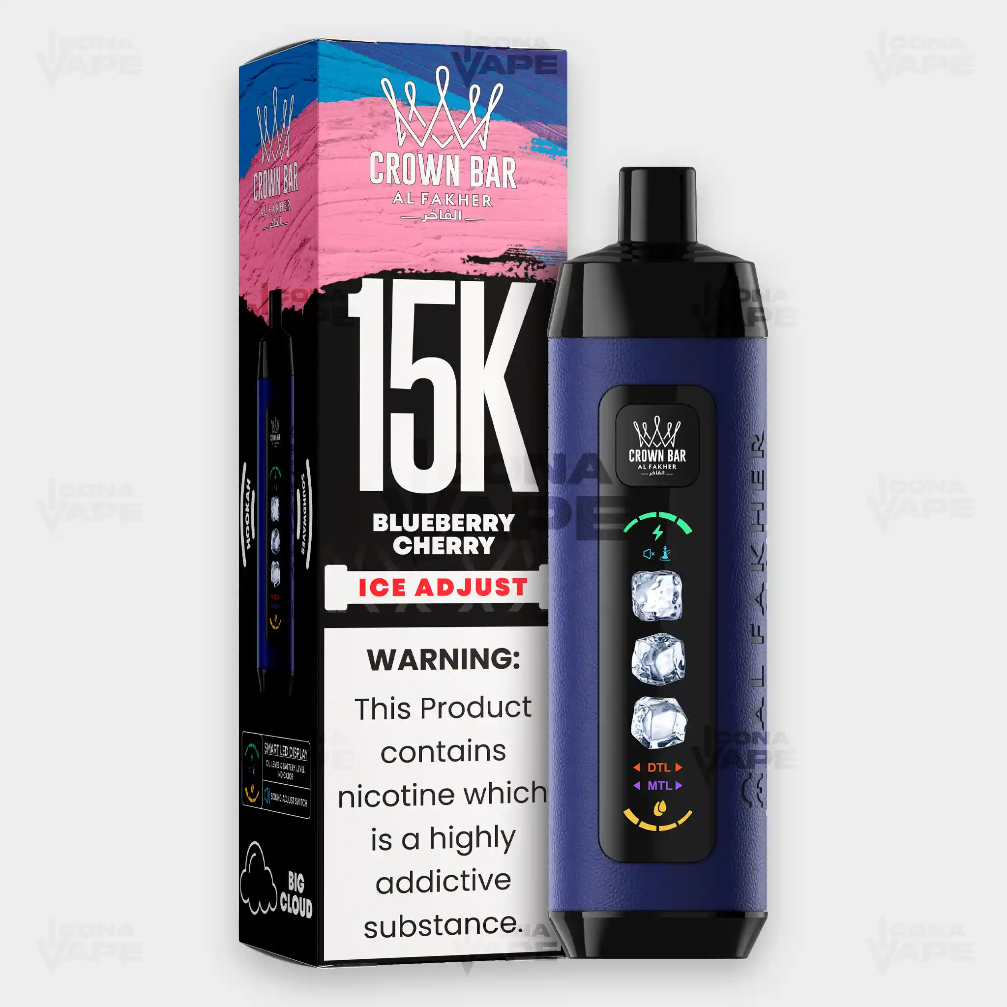 AL FAKHER CROWN BAR 15K ICE ADJUST DISPOSABLE VAPE - Image 8